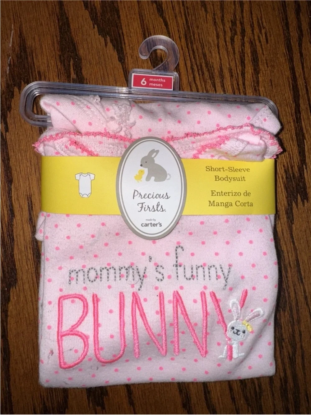 NWT Carters Girls Pink 6 Months Short Sleeve Bodysuit Easter Bunny Mommy’s First